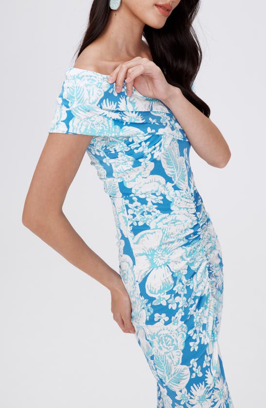 Shop Dvf Diane Von Furstenberg Stephen Floral Portrait Neck Midi Dress In June Bloom Blue
