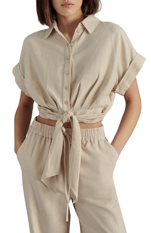 Shop Steve Madden Tori Tie Front Cotton & Linen Button-up Shirt In Natural