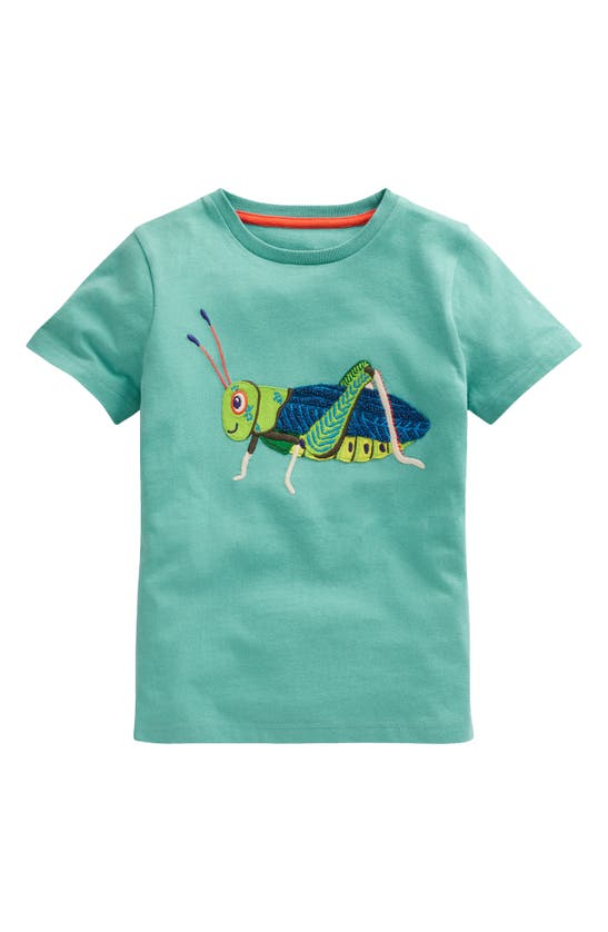 Shop Mini Boden Kids' Appliqué Grasshopper Cotton T-shirt In Corsica Blue Grasshopper