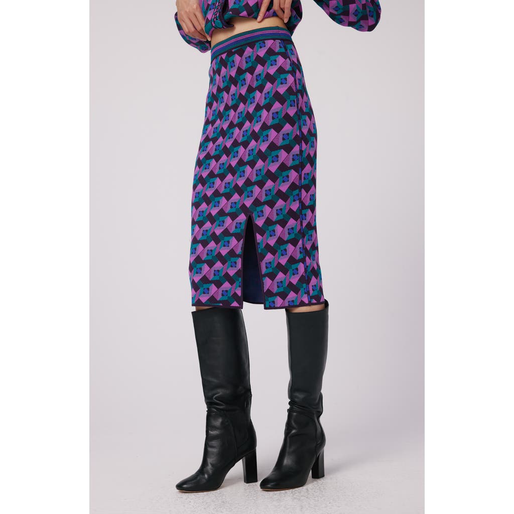 DVF Gusta Geometric Knit Pencil Skirt in Stage Boss Pink