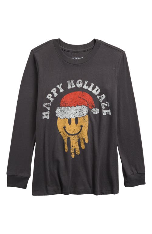 Tiny Whales Kids' SMILEY® Happy Holidaze Long Sleeve Cotton Graphic T-Shirt in Vintage Black 