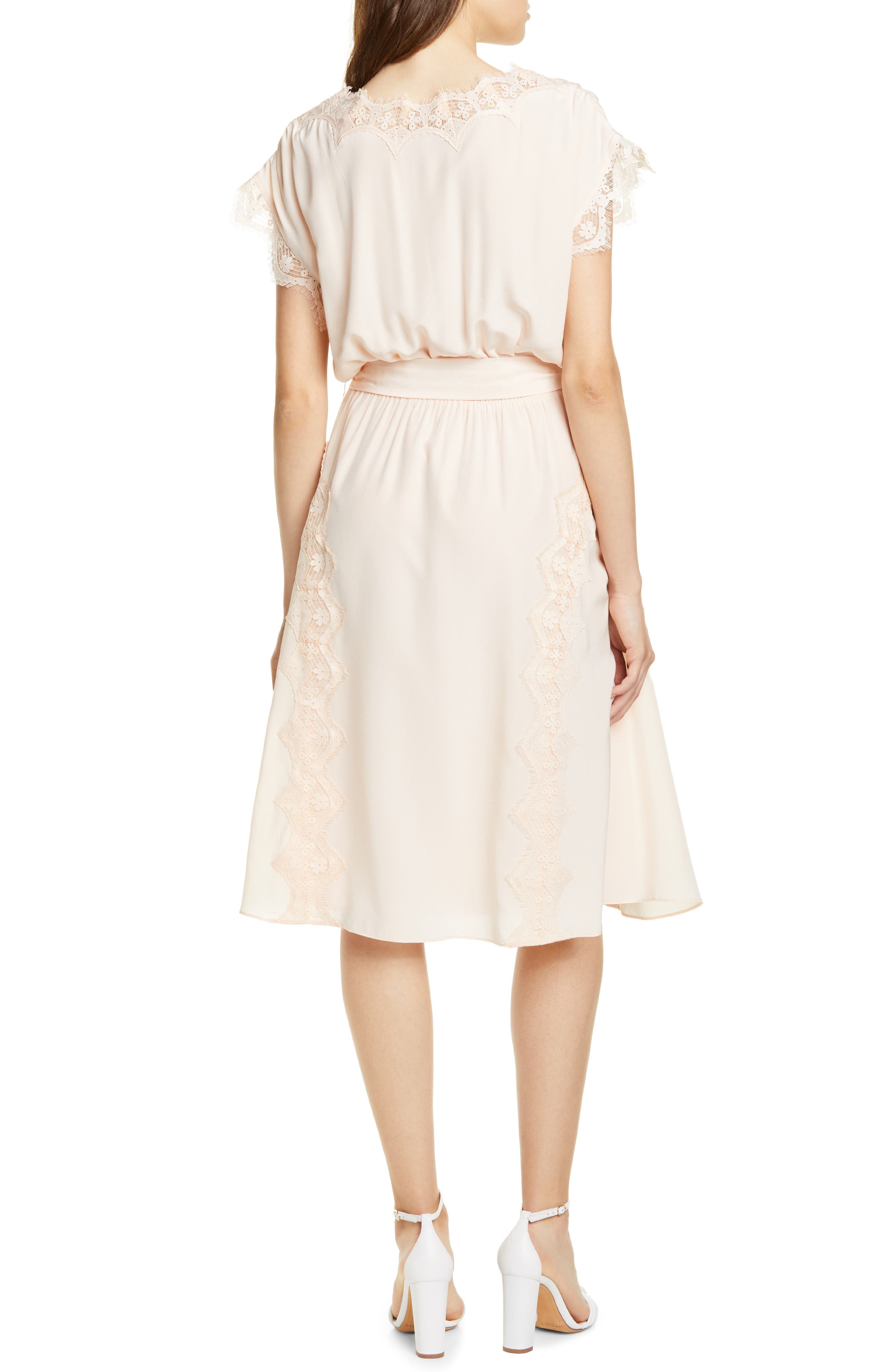 Joie Magdelen Lace Detail Short Sleeve Silk Dress, Orange
