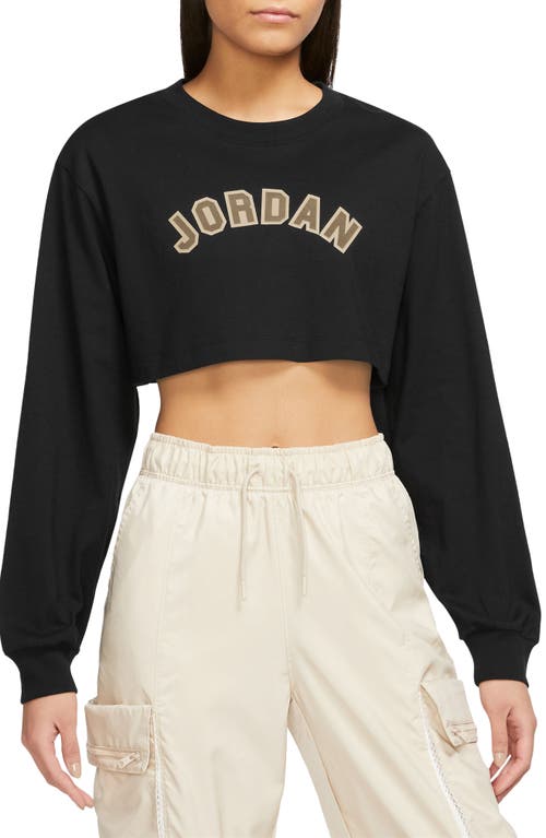 Jordan Long Sleeve Cotton Crop Graphic T-Shirt in Black at Nordstrom, Size X-Large