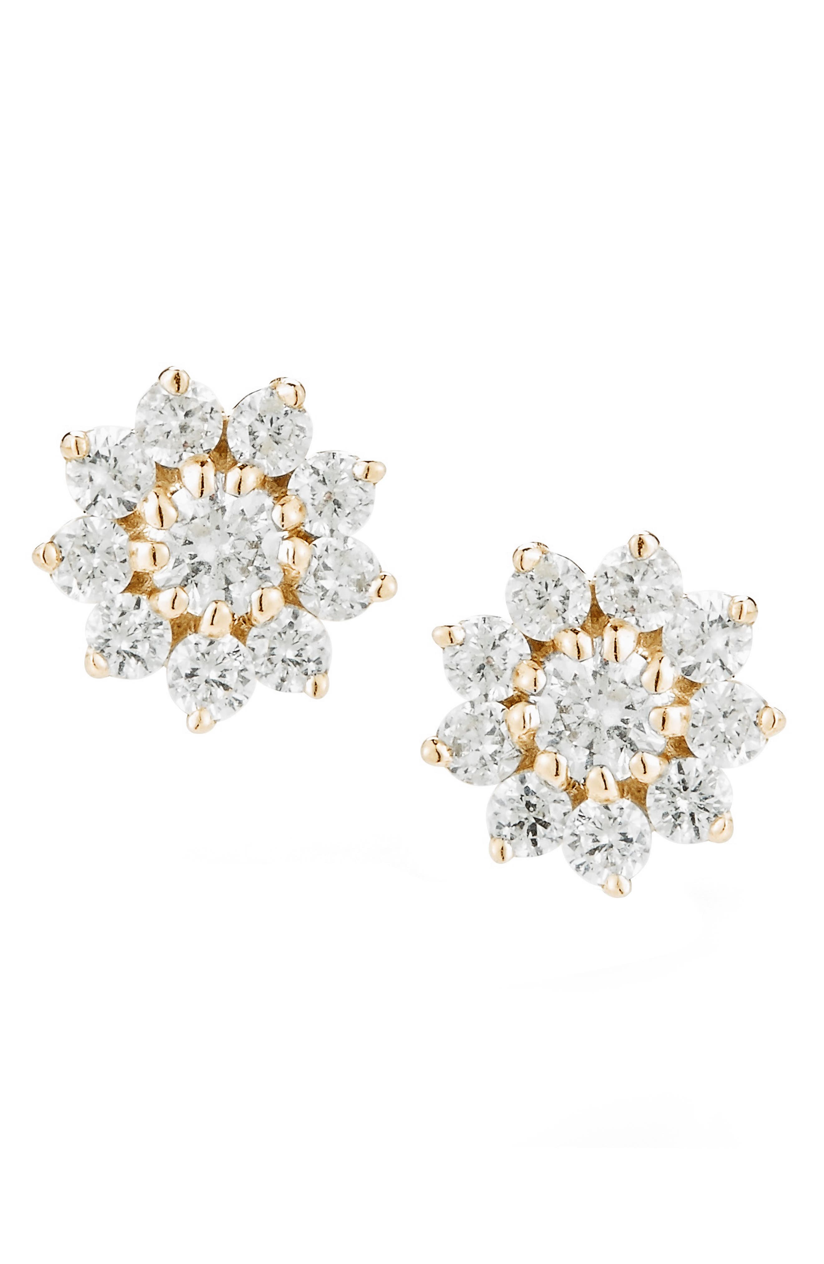 Dana Rebecca Designs Jennifer Y Pointed Flower Diamond Stud Earrings in Yellow Gold
