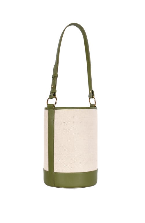 Shop Hyer Goods Canvas And Upcycled Leather Convertible Bucket Bag In Olive