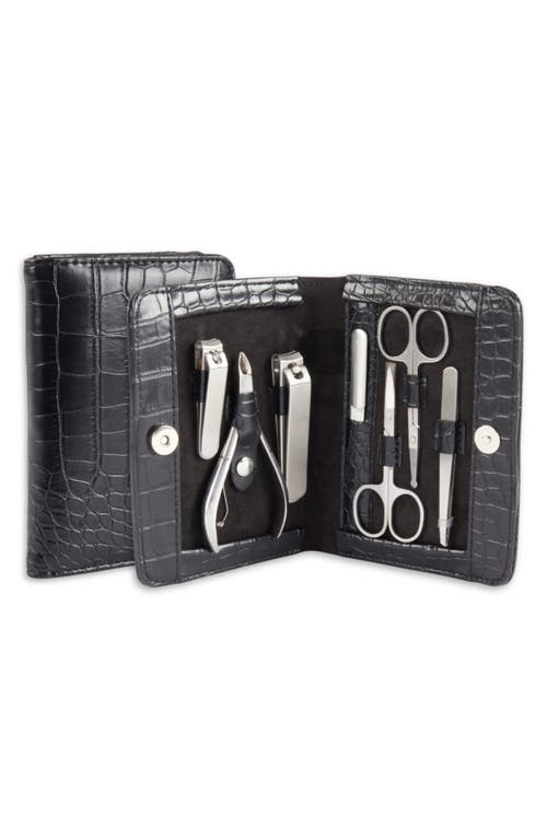 Bey-berk Crocodile Texture Manicure Set In Black