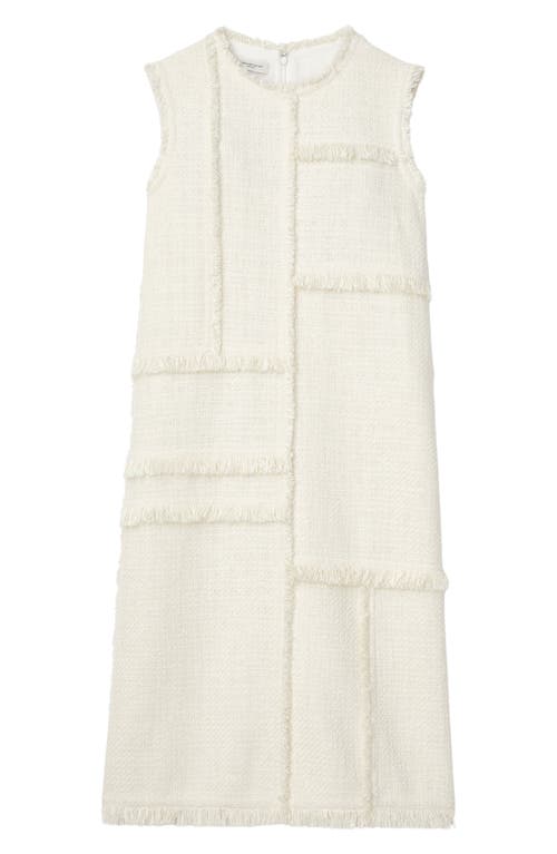 Shop Lafayette 148 New York Hand Fringed Patchwork Bouclé Tweed Dress In Cloud