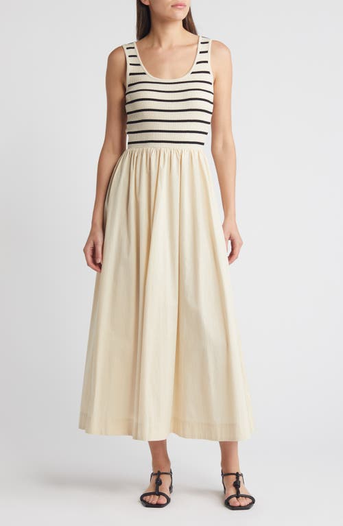 Moon River Ribbed Bodice Maxi Dress In Natural