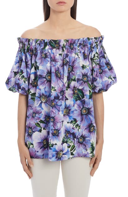 DOLCE & GABBANA FLORAL OFF THE SHOULDER TOP,F71J7THS5GD