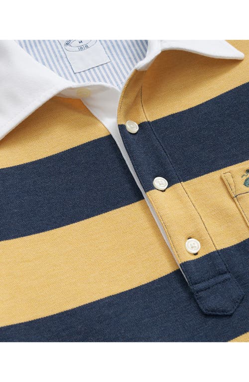 Shop Brooks Brothers Stripe Long Sleeve Cotton Polo In Yellow/blue