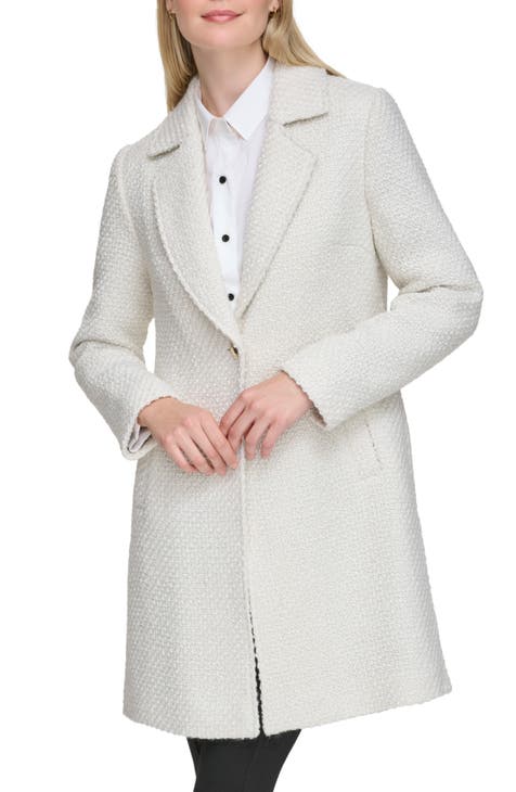 White Boucle Tie Waist Maxi Coat, Outerwear