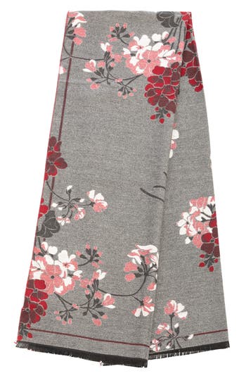 Saachi Floral Reversible Scarf In Grey/red/pink