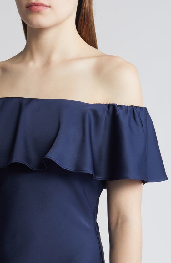Sam Edelman Off The Shoulder A-line Satin Midi In Navy