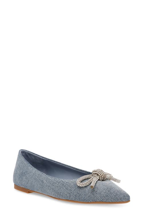 Elina Crystal Bow Pointed Toe Ballet Flat in Denim