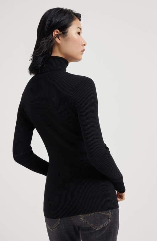 Brunello Cucinelli Women's Lightweight Turtleneck Sweater In Sparkling Cashmere And Silk Rib Knit In Black
