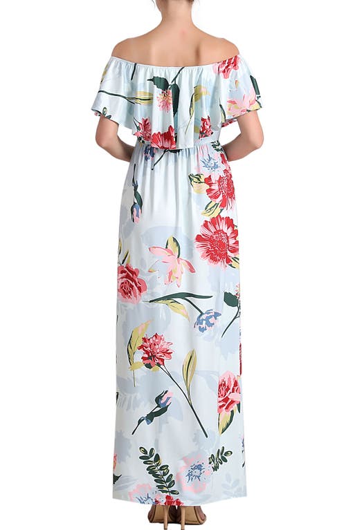 Kimi And Kai Deya Floral Off The Shoulder Maternity/nursing Maxi Dress In Blue Multicolored