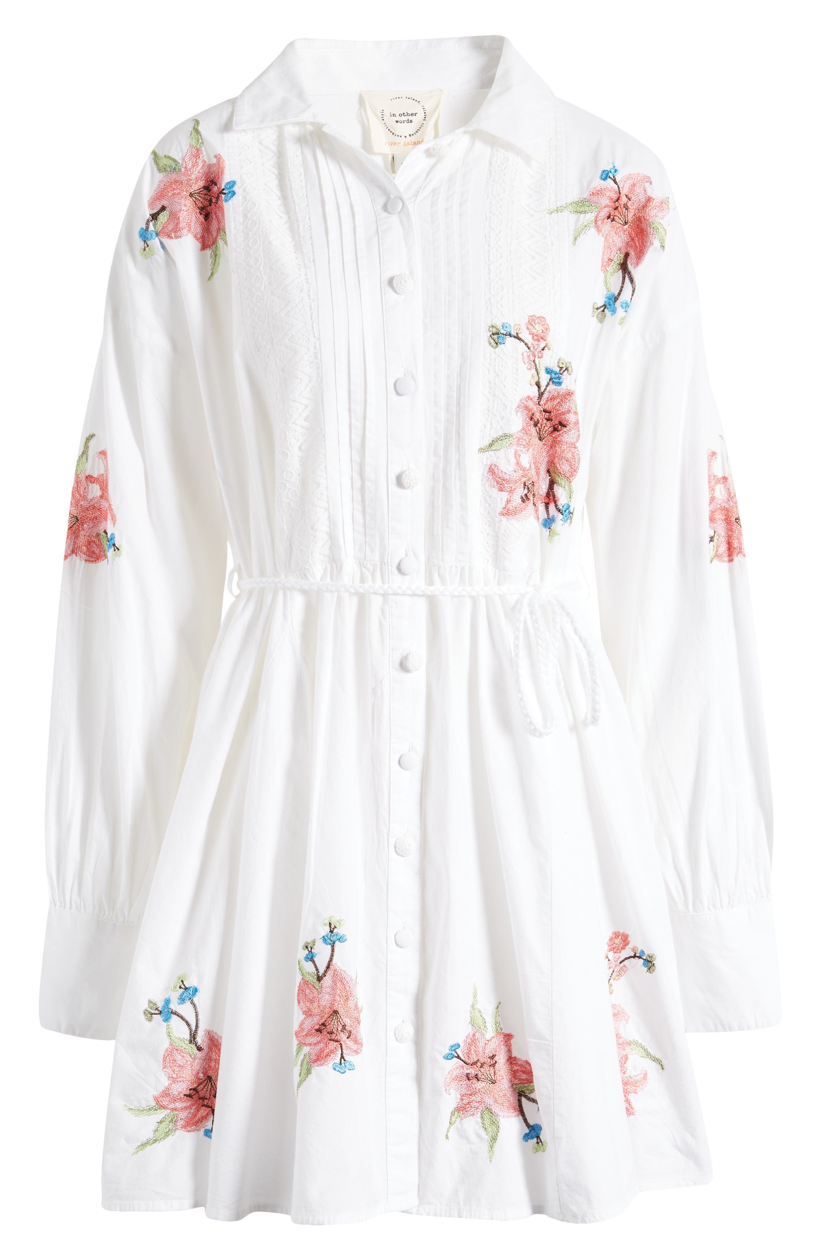 River Island Floral Embroidered Craft Belted Shirtdress Nordstrom