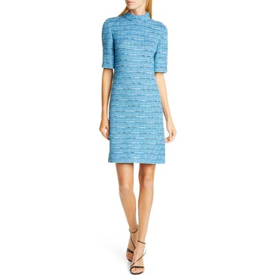 St. John Collection Artisanal Space Dye Stripe Knit Dress, Blue