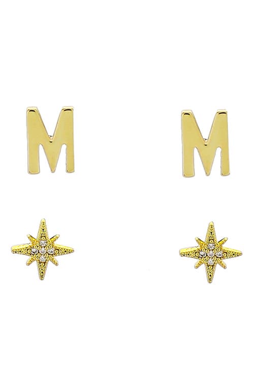 Initial Starburst Set of 2 Stud Earrings in Gold-M