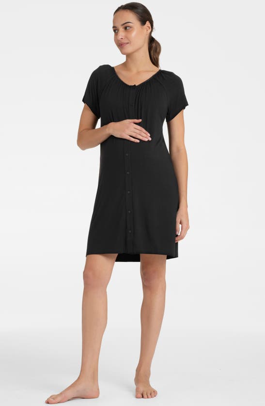 Shop Seraphine Button-up Maternity Nightgown In Black