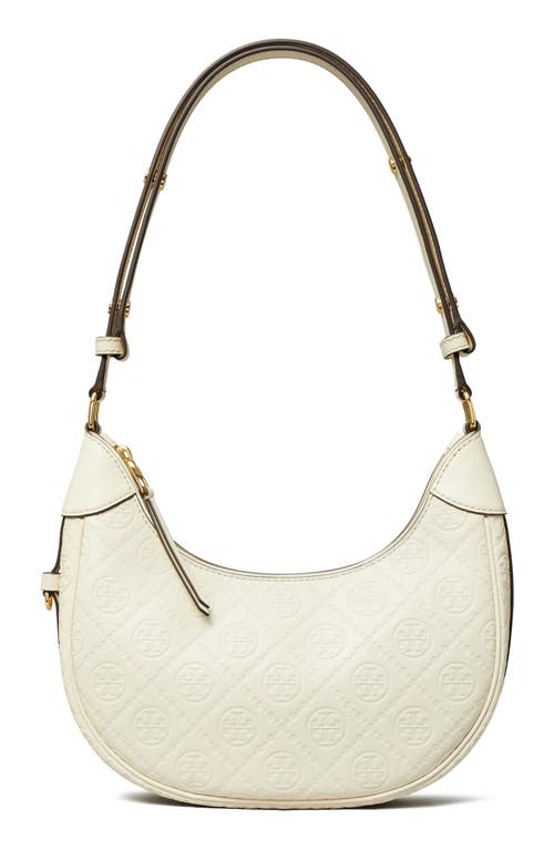 Tory Burch T-Monogram Embossed Crescent Shoulder Bag in Light Cream at Nordstrom