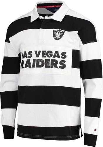 Men's Tommy Hilfiger Black/White Las Vegas Raiders Varsity Stripe Rugby  Long Sleeve Polo