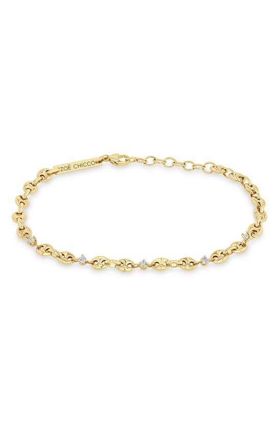 Shop Zoë Chicco Diamond Station Puffed Mariner Chain In Yellow Gold