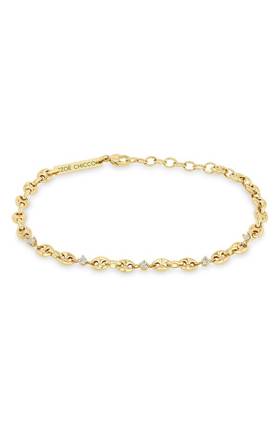 Zoë Chicco Diamond Station Puffed Mariner Chain In Yellow Gold