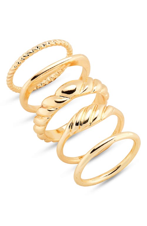 Set of 5 Assorted Rings in Gold