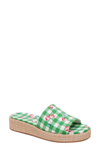 Shop Lisa Vicky Smile 2 Platform Slide Sandal In Green Cherry Print