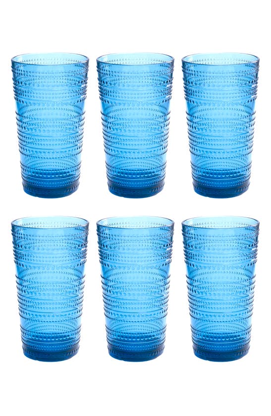 Tarhong Beaded Set Of 6 Jumbo Drinking Glasses In Blue