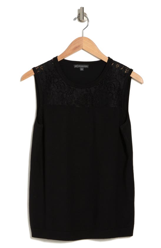 Adrianna Papell Lace Yoke Sleeveless Sweater In Black