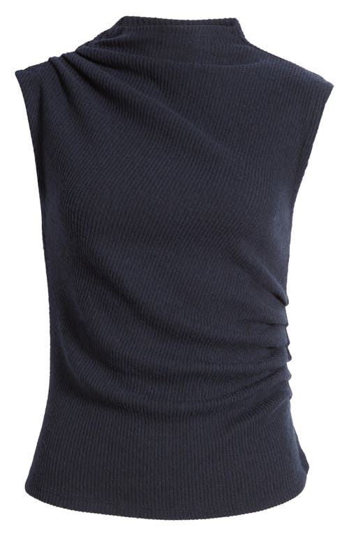 Wit & Wisdom Asymmetric Ruched Sleeveless Mock Neck Knit Top In Heather Carbon Blue