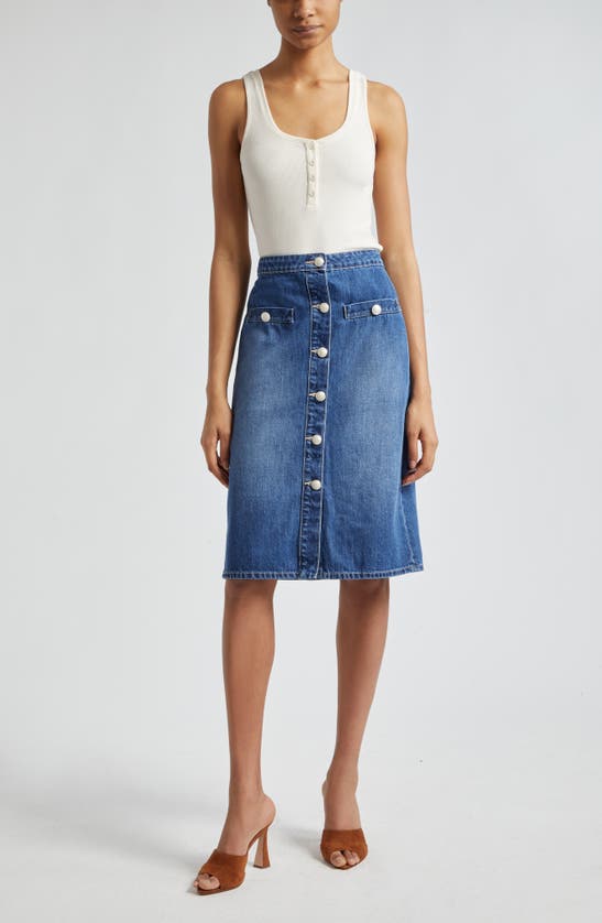 Shop L Agence Landry Button Front Denim Skirt In Verdugo