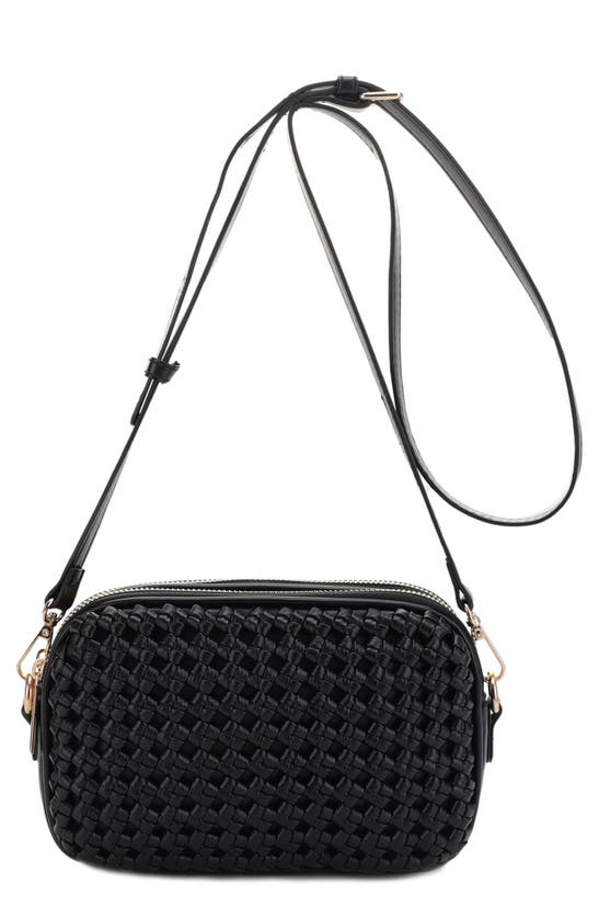 Shop Mali + Lili Ava Woven Vegan Leather Crossbody Bag In Black