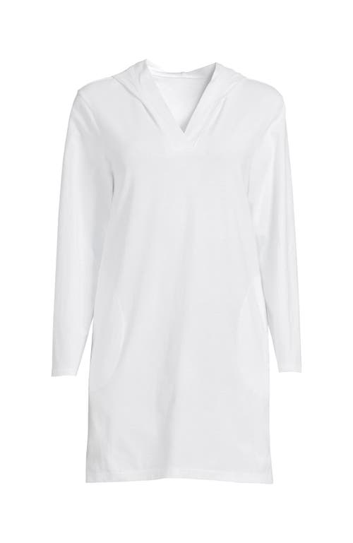 Shop Lands' End Plus Size Cotton Jersey Long Sleeve Hooded Swim Cover-up Dress In White