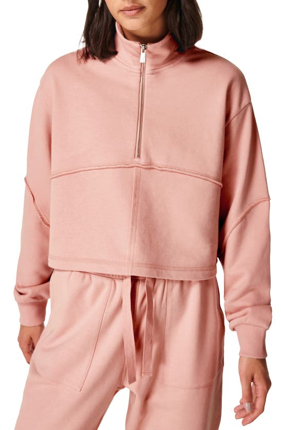 Sweaty Betty Revive Half Zip Crop Sweatshirt In Misty Rose Pink