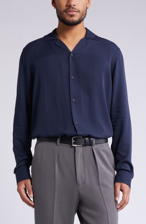 Open Edit Solid Notch Collar Shirt in Navy Eclipse at Nordstrom, Size Small