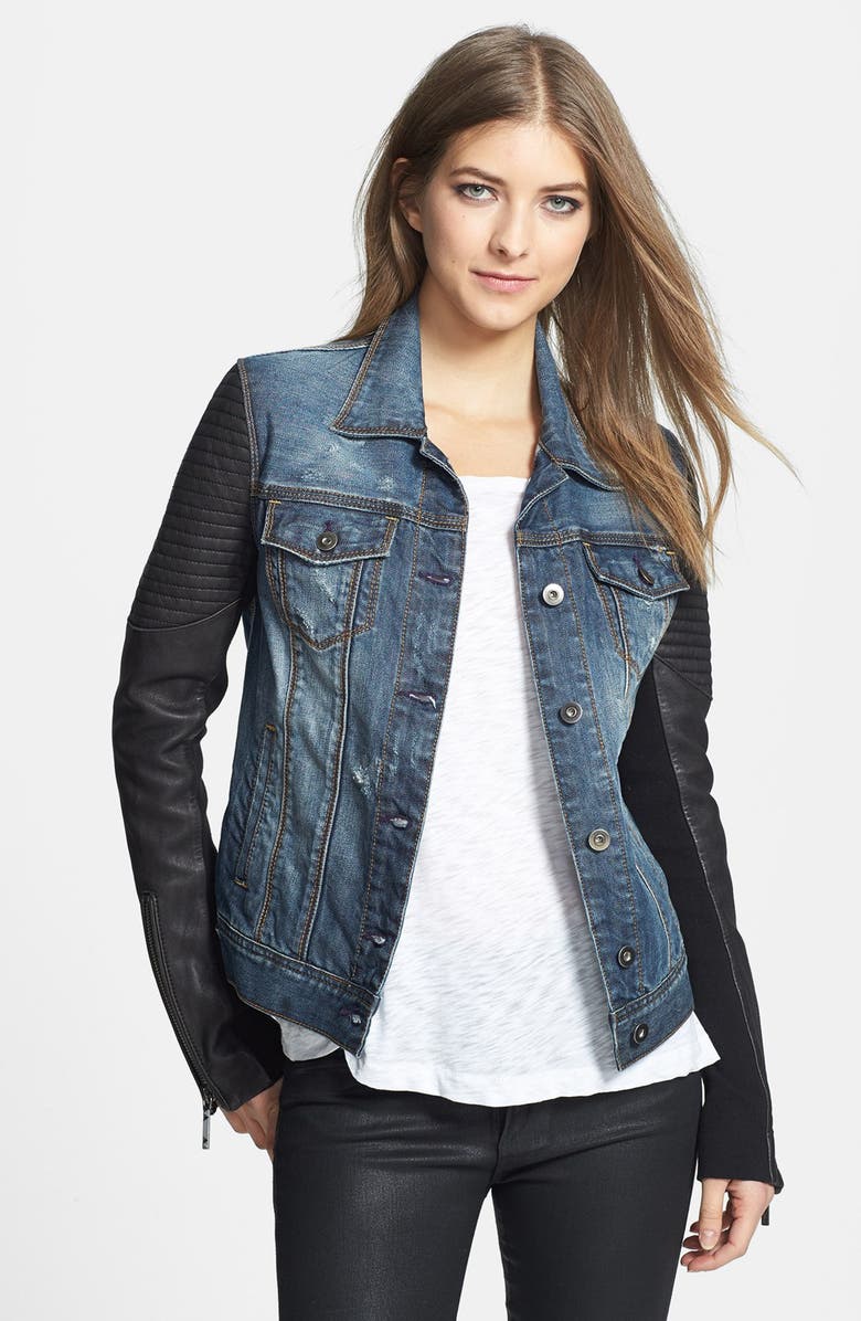 Bcbgmaxazria Nikki Faux Leather Sleeve Denim Jacket Nordstrom Faux Leather Sleeve Denim Jacket
