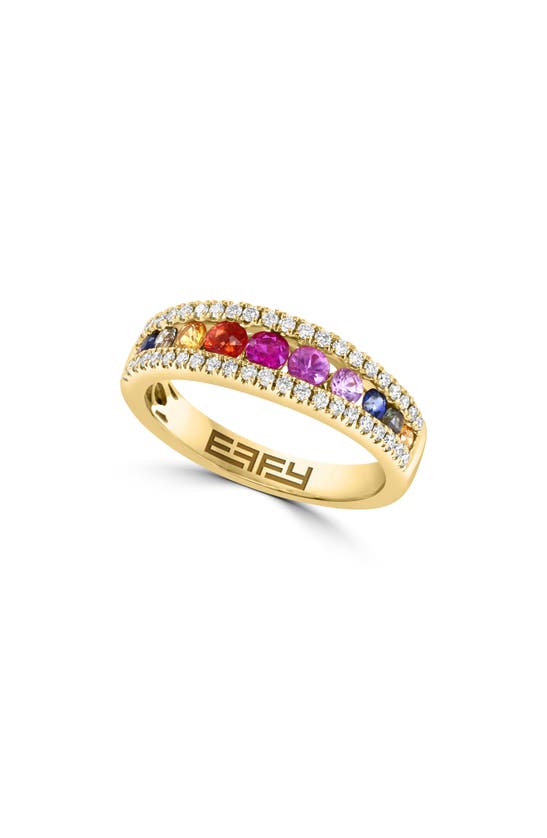 Effy 14k Gold Rainbow Sapphire & Diamond Pavé Ring