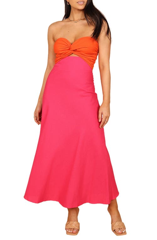 Petal & Pup Rosetta Strapless Cotton & Linen Dress in Fuchsia/Orange at Nordstrom, Size 16