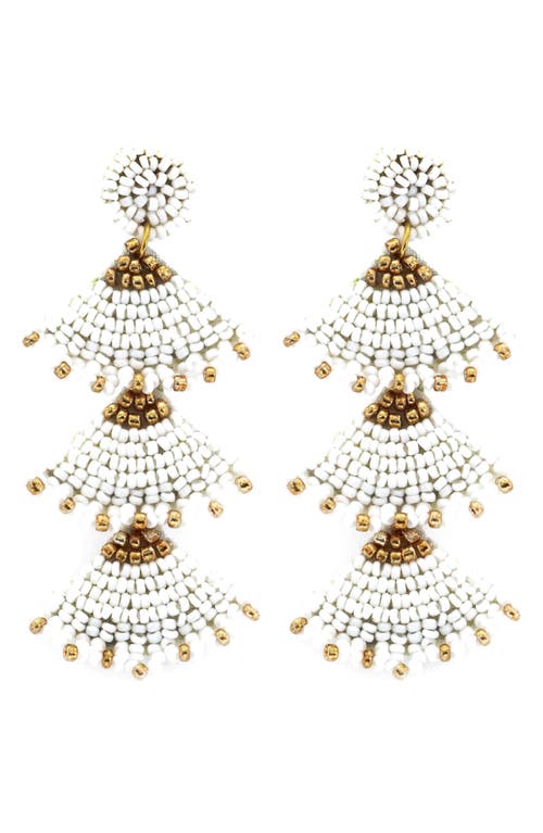 Beaded Fan Drop Earrings in White