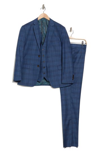 Gino Vitale Slim Fit 3-piece Tailored Check Suit In Blue