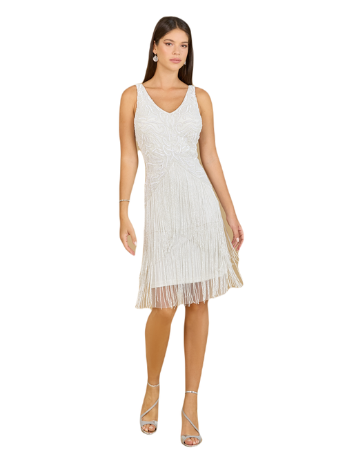 LARA NEW YORK LARA NEW YORK BEADED FRINGE COCKTAIL DRESS 