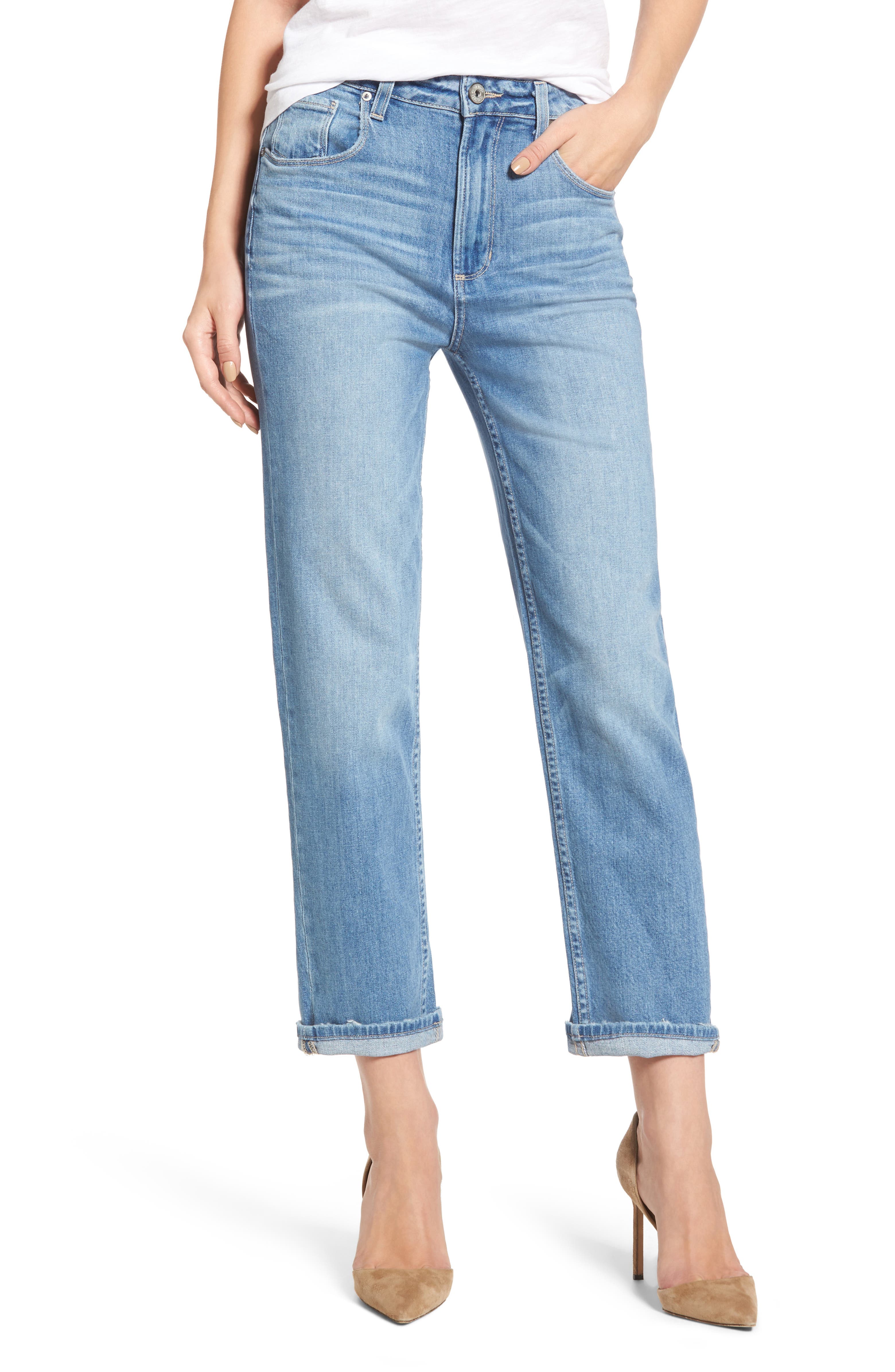 PAIGE Sarah High Waist Crop Straight Leg Jeans (Serafina) | Nordstrom