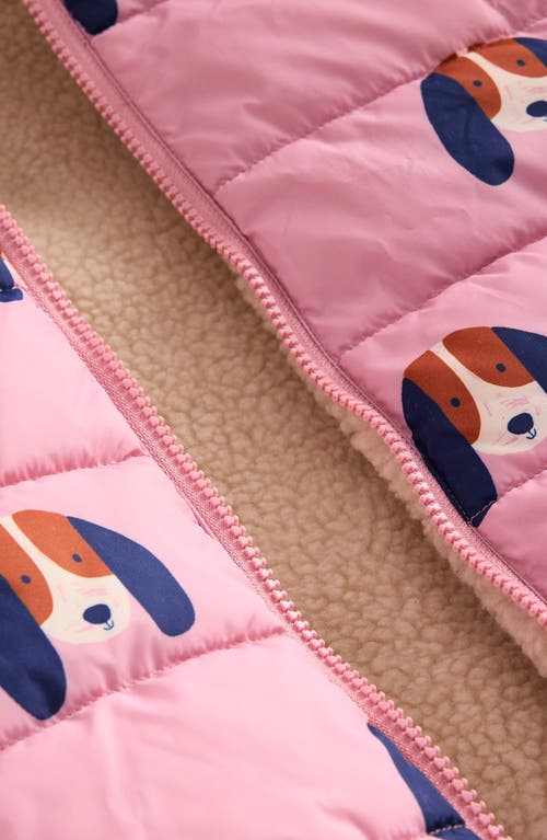 Shop Mini Boden Kids' Reversible Vest In Vintage Pink Pups