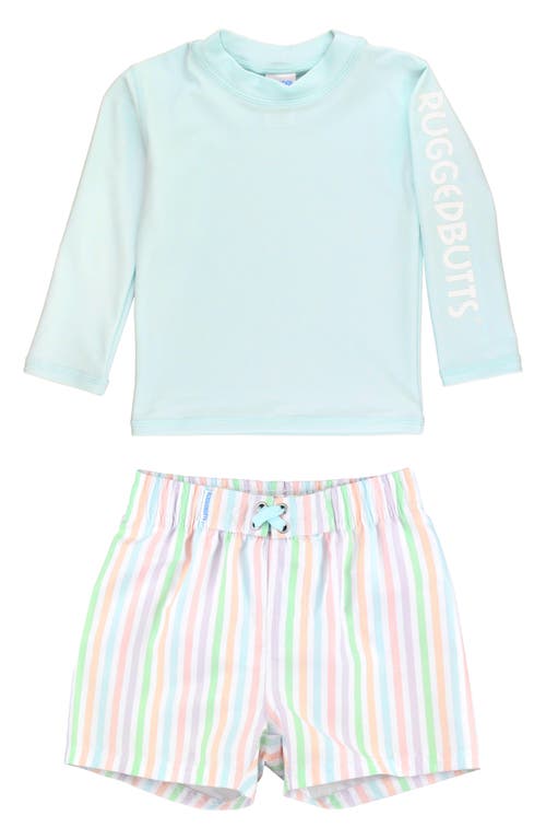 RuggedButts Long Sleeve Two-Piece Rashguard Swimsuit Rainbow Stripe at Nordstrom,