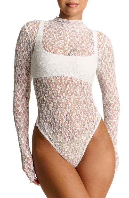 NAKED WARDROBE NAKED WARDROBE MOCK NECK LONG SLEEVE LACE BODYSUIT