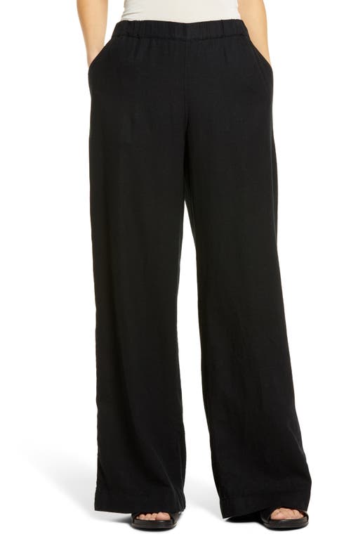 caslon(r) Wide Leg Pull-On Linen Blend Pants in Black