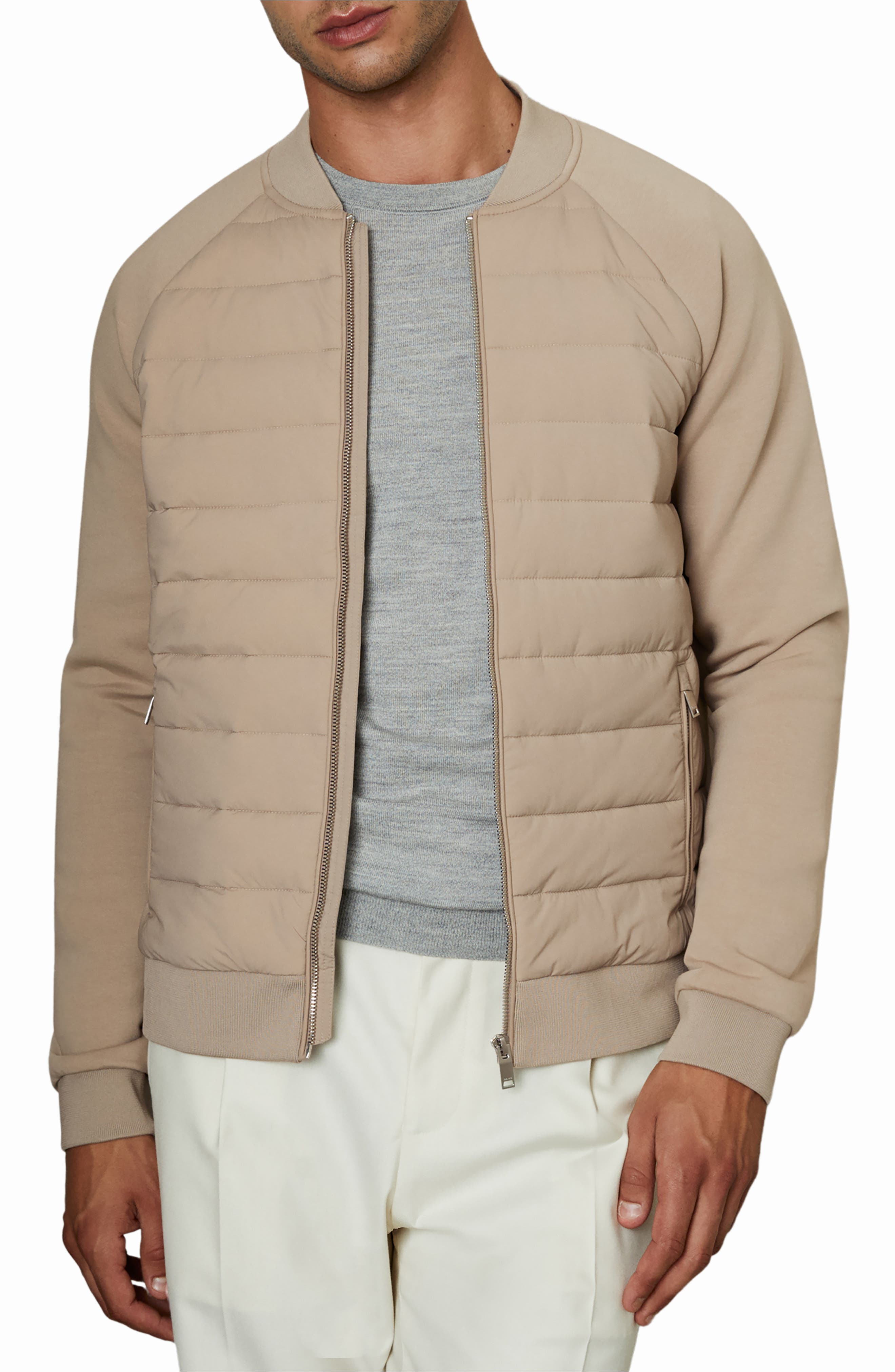 Reiss Rochdale Quilted Front Jacket in Biscuit Brown 